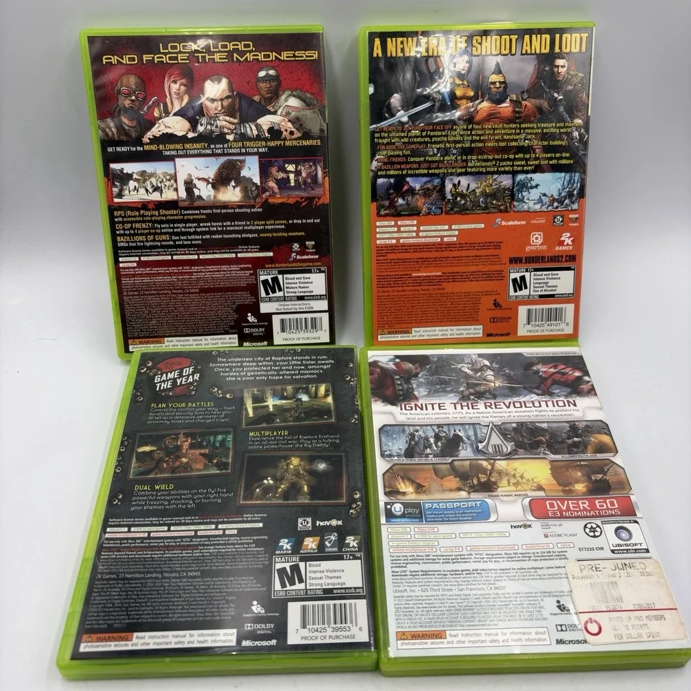 4 Xbox 360 Games Borderlands 1&2 Assassin's Creed 3 Bioshock 2